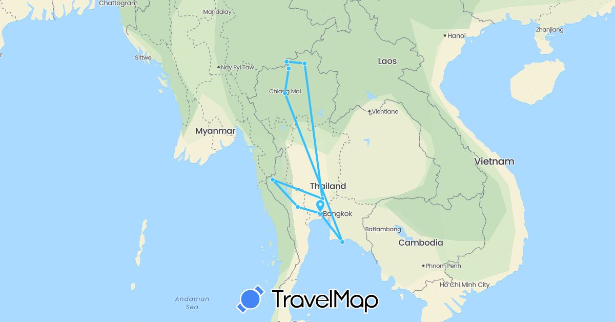 TravelMap itinerary: boat in Myanmar (Burma), Thailand (Asia)